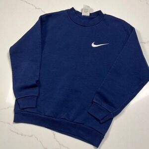 90s Nike Sweatshirt Kids Navy Vintage Made in USA Embroidered Swoosh Small 8
